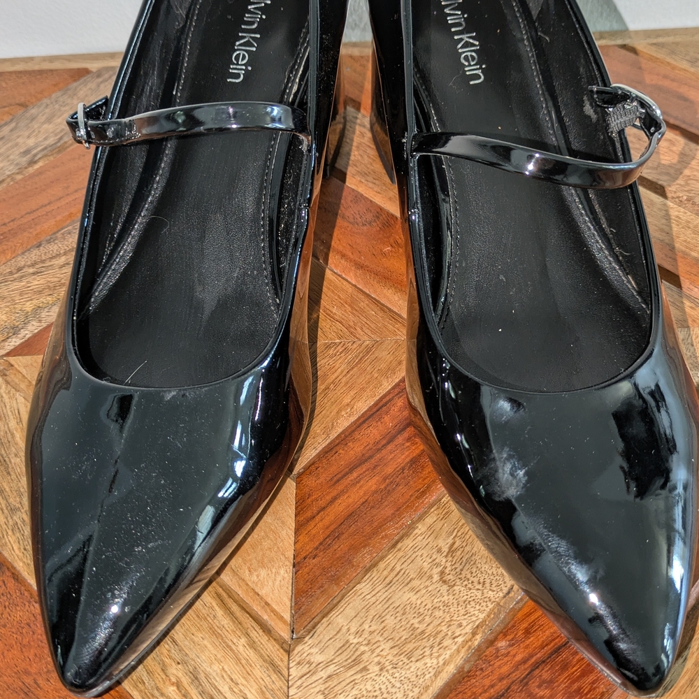 Calvin Klein Women's Black Patent Leather Mary Jane Shoes Leora